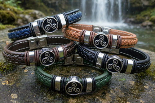 Pulsera  Trisquel Celta Cuero y Acero