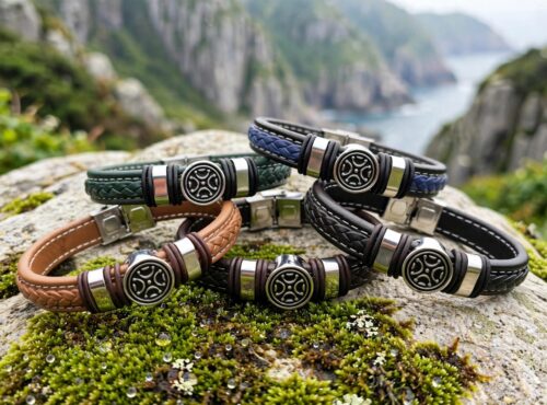 Pulsera Estela Cántabra Cuero y Acero
