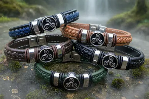 Pulsera  Trisquel Celta Cuero y Acero